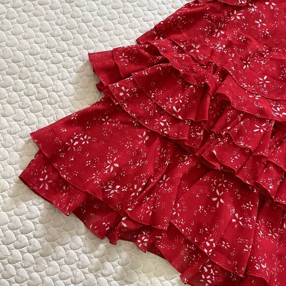 NWT The Kooples Moon Flower Red Floral Ruffle Mini Dress Size 2 - Picture 8 of 12